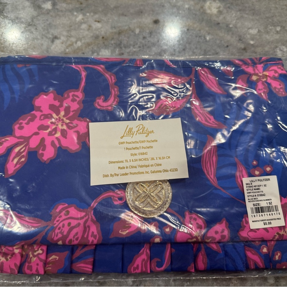 Lilly Pulitzer Pink Floral on Blue Pouch